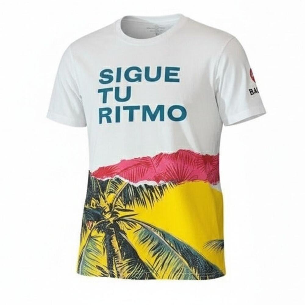 Bacardi T-Shirt Mens Large White Sigue Tu Ritmo‎ Tropical Palm Graphic